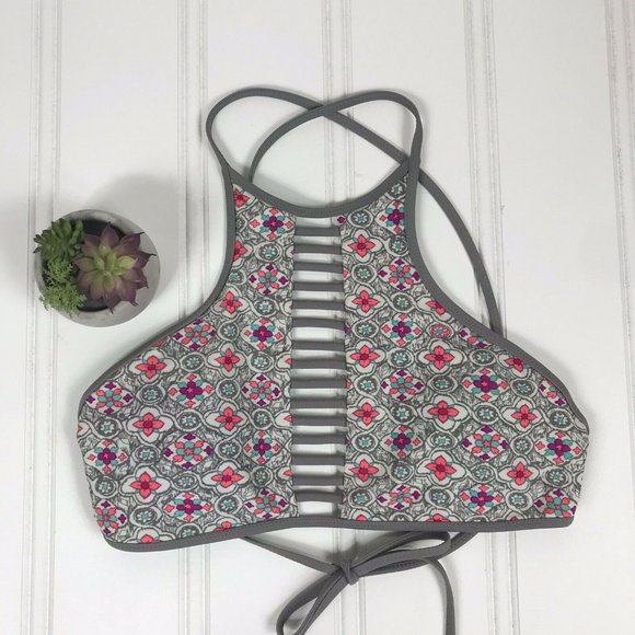 Altar'd State Gray & Teal Cross Strap Bikini Top L - Picture 1 of 6